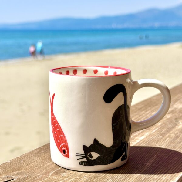 Handpainted Cat & Fish Cup