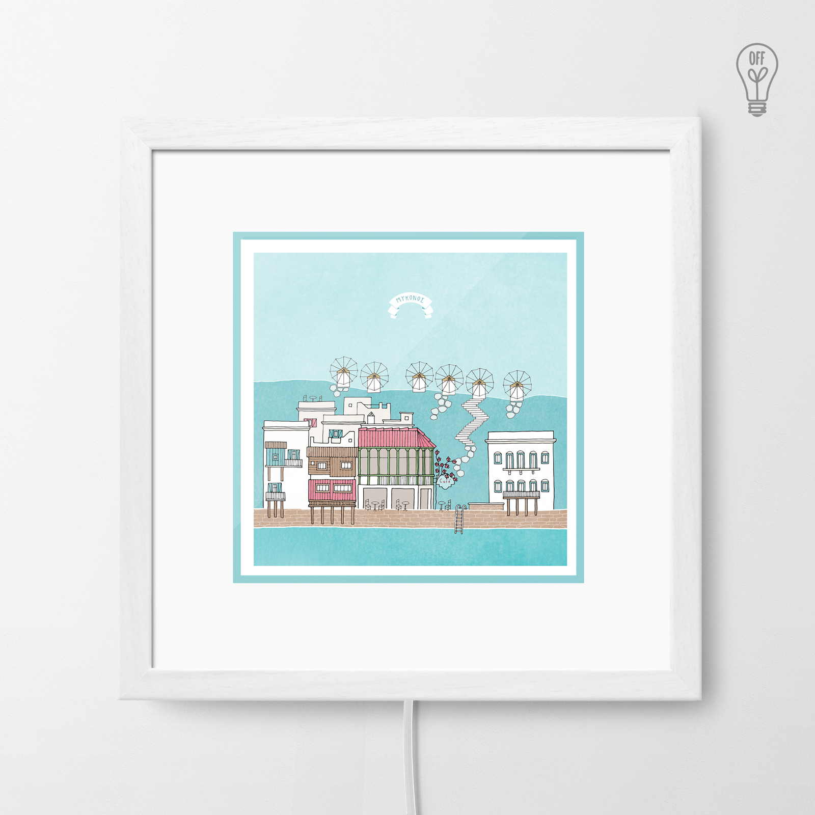Mykonos #2 Illustrated Light Box Mykonos #2 Illustrated Light Box