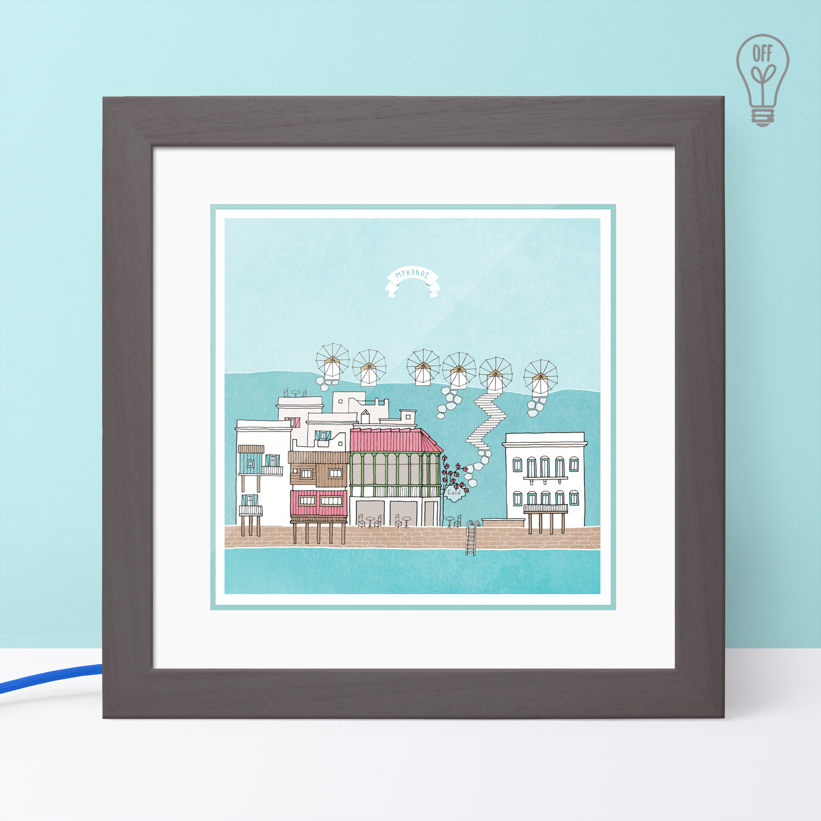 Mykonos #2 Illustrated Light Box Mykonos #2 Illustrated Light Box